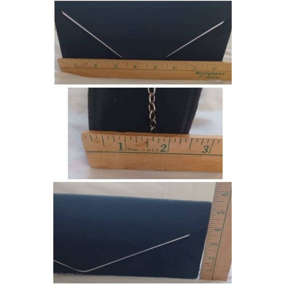 Black Velvet Envelope Clutch Purse with Silver Chain Strap Formal Bag Unbranded - Picture 4 of 8